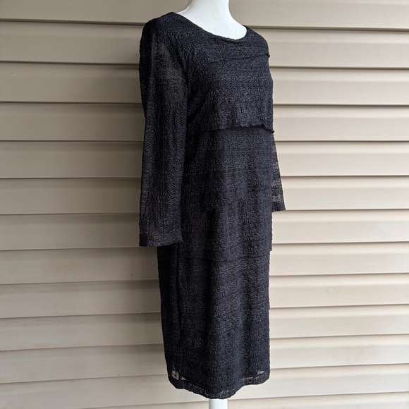 •Chico’s• Textured Black Tiered Ruffle Dress - Size Large - Picture 4 of 8